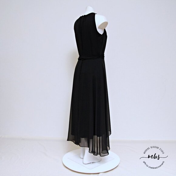 Tahari ASL Ruched Neck Waist Tie High Low Sleeveless Midi Dress - Picture 5 of 12